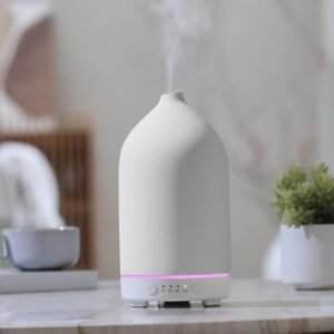 gooamp difusor de aceite esencial de cerámica de 6.8 fl oz para el hogar, humidificador ultrasónico de aromaterapia con 7 luces led de color, apagado automático, 3 temporizadores para dormitorio, oficina, yoga, color blanco.