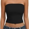 trendy queen top corto bandeau sin tirantes para mujer | top corto bandeau elástico suave para usar en capas de verano y uso casual