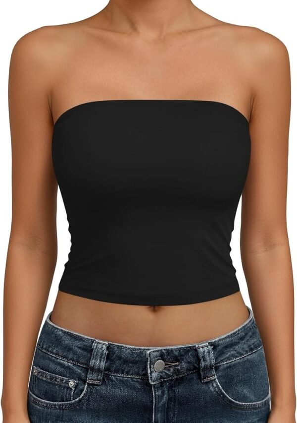 trendy queen top corto bandeau sin tirantes para mujer | top corto bandeau elástico suave para usar en capas de verano y uso casual