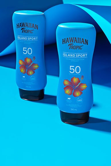 hawaiian tropic island sport loción de protección solar, ligera, amplio espectro spf 50, 8 onzas líquidas