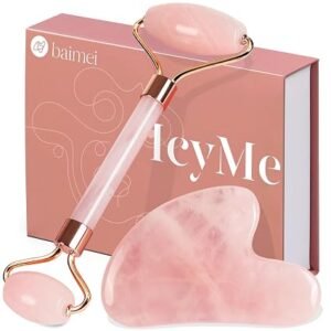 baimei icyme rodillo de jade y gua sha, rodillo facial para reducir el enrojecimiento de la piel, cuidado personal para hombres y mujeres, masajeador para cara, ojos, cuello, alivia líneas finas.