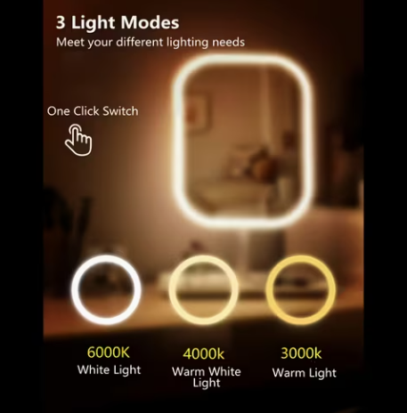 espejo de tocador con luces, espejo de maquillaje led de 13.1 x 16.7 pulgadas, espejo de maquillaje iluminado con luces, control táctil inteligente regulable con 3 modos de luz