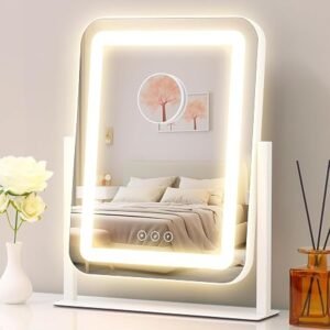 espejo de tocador con luces, espejo de maquillaje led de 13.1 x 16.7 pulgadas, espejo de maquillaje iluminado con luces, control táctil inteligente regulable con 3 modos de luz