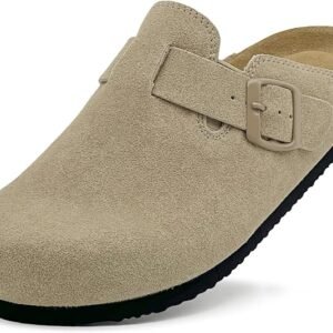 zuecos de gamuza para niños y niñas, con plantilla de corcho, pantuflas para interiores y exteriores, bonitas sandalias clásicas con hebilla ajustable