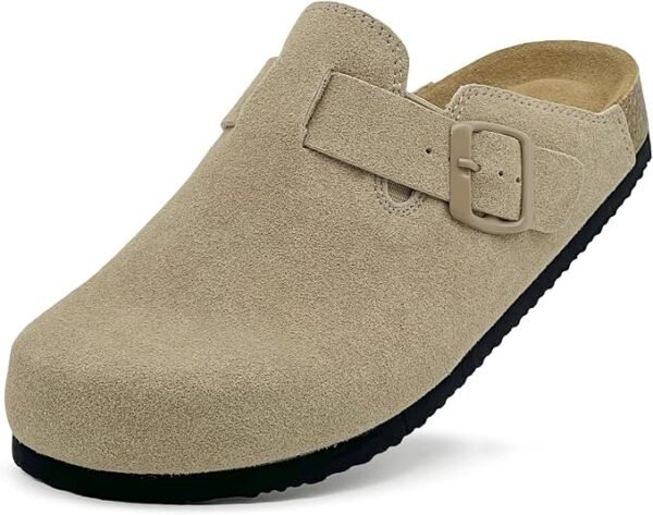 Zuecos de gamuza zuecos de gamuza para niños y niñas, con plantilla de corcho, pantuflas para interiores y exteriores, bonitas sandalias clásicas con hebilla ajustable